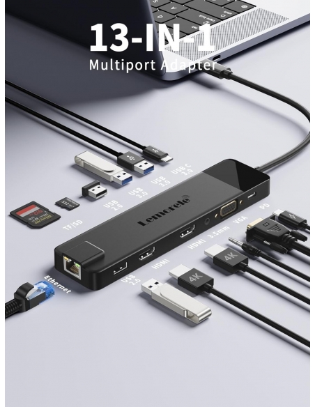 Lemorele Docking Station Gigabit Ethernet, 13-in-1 USB C Hub con 2*HDMI 4K