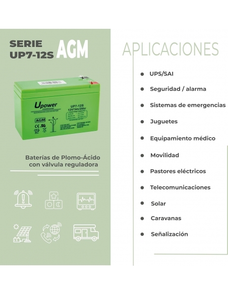 U-Power UP7-12S Batteria al piombo 12V 7Ah AGM