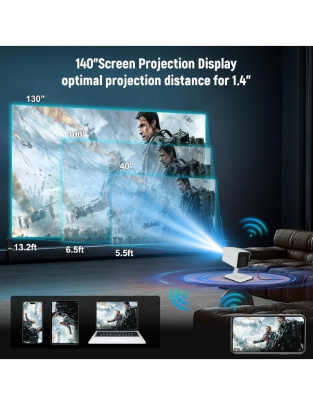 FECLYDET 15OS Mini proiettore 4K Mini proiettore WiFi6 e Bluetooth 5.0