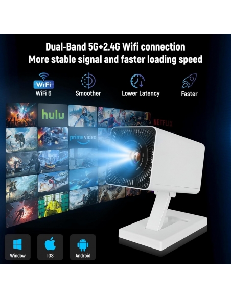 FECLYDET 15OS Mini proiettore 4K Mini proiettore WiFi6 e Bluetooth 5.0