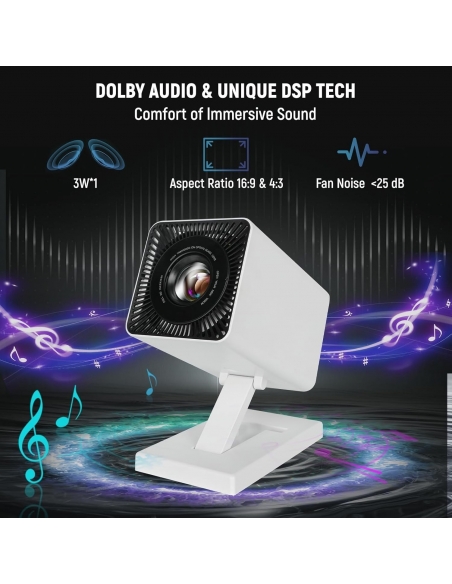 FECLYDET 15OS Mini proiettore 4K Mini proiettore WiFi6 e Bluetooth 5.0