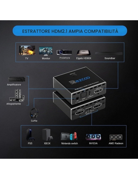 Rofavezcoo Estrattore Convertitore audio Switch 2 IN 1 HDMI 2.1 4K 120Hz VRR