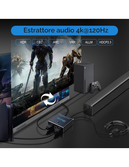 Rofavezcoo Estrattore Convertitore audio Switch 2 IN 1 HDMI 2.1 4K 120Hz VRR